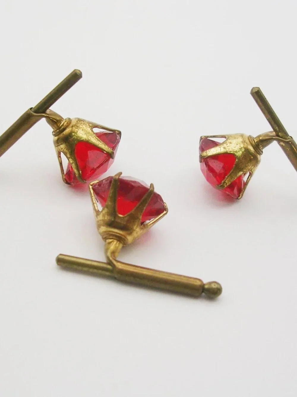 Vintage Waistcoat Buttons Tuxedo Studs Set of 3 red Jewels
